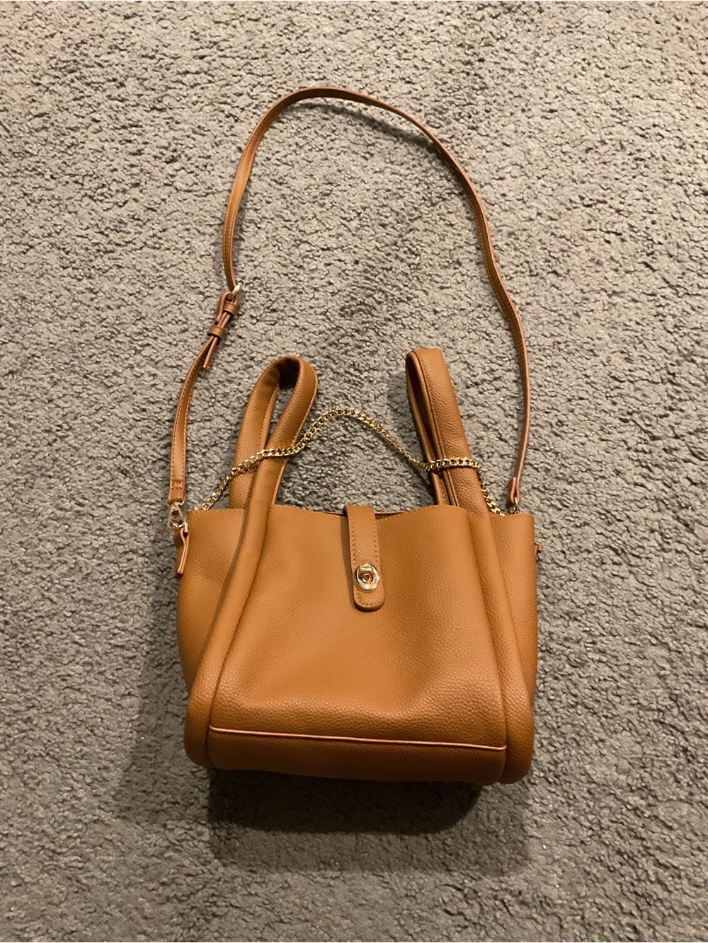 a new day Tan Pebbled Leather Shoulder Tote with Chain Accent Purse Handbag
